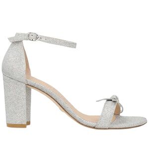 Stuart Weitzman Nearlynude Bow Crystal/Silver Ankle Strap Sandal Heels Size 10